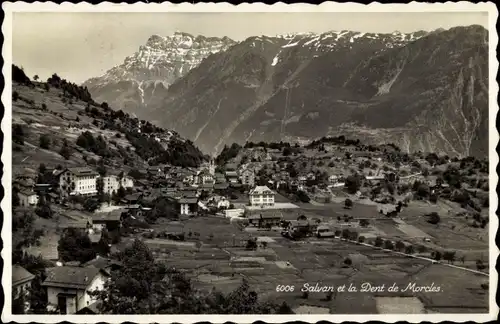 Postkarte Salvan Kanton Wallis Schweiz, Panorama, Dent de Morcles