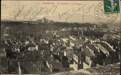 Ak Perpignan Pyrénées Orientales, Vue generale, Le Canigou