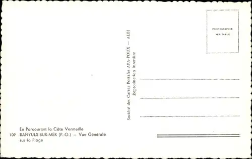 Ak Banyuls sur Mer Pyrénées-Orientales, En Parcourant la Cote Vermeille, Vue generale sur la Plage
