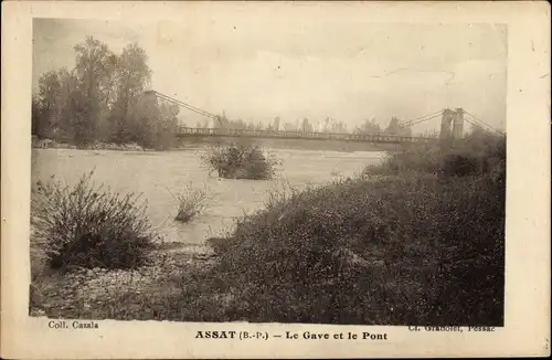 Ak Assat Pyrénées-Atlantiques, Gave, Brücke