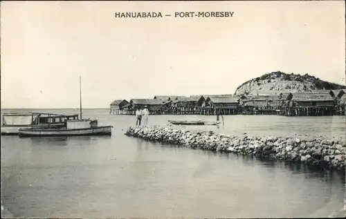 Ak Hanuabada Papua Neuguinea, Port Moresby, Küstenpartie, Boote, Pfahlbauten über dem Wasser