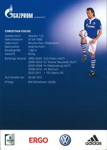 Ak Fußballspieler Christian Fuchs, FC Schalke 04, Portrait, Autogramm