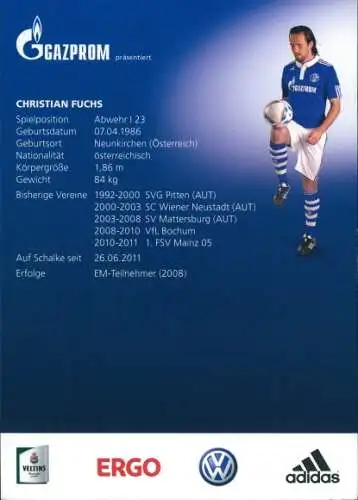 Ak Fußballspieler Christian Fuchs, FC Schalke 04, Portrait, Autogramm