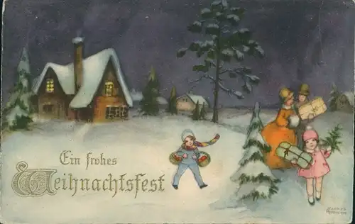 Künstler Ak Petersen, Hannes, Glückwunsch Weihnachten, Familie, Winterlandschaft