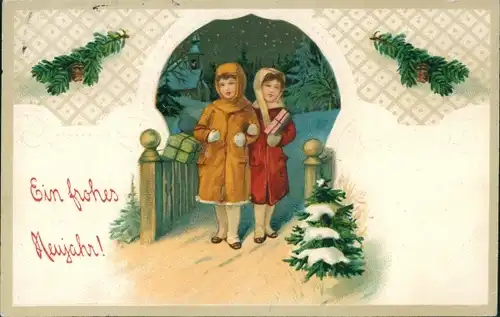 Ak Glückwunsch Neujahr, Kinder, Geschenke, Tannenbaum