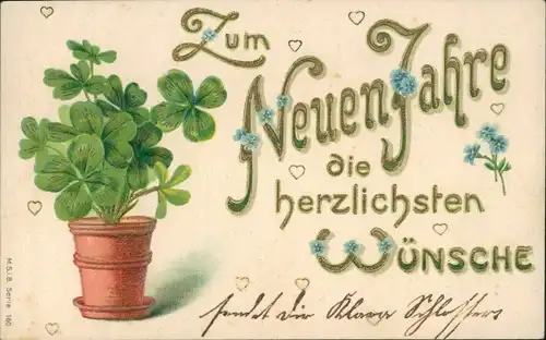 Präge Litho Glückwunsch Neujahr, Kleeblätter