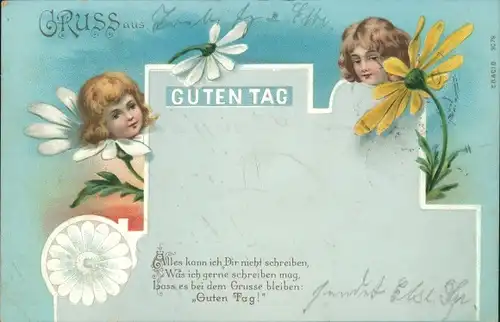 Litho Guten Tag, Kinder, Blumen
