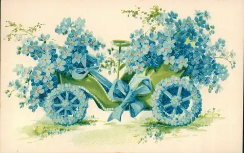 Präge Ak Vergissmeinnicht, Auto