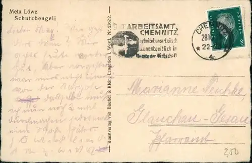 Künstler Ak Löwe, Meta, Schutzbengeli, Engel, Regenschirm