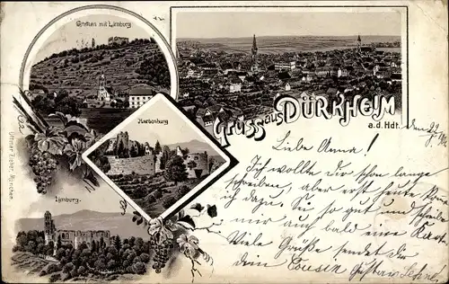 Litho Bad Dürkheim am Pfälzerwald, Grethen, Limburg, Hardenburg, Ruine