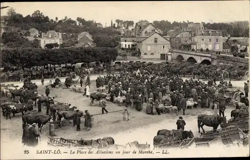 Ak Saint-Lo-Manche, Place des Alluvions, Markttag