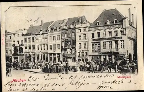 Ak Aachen in Nordrhein Westfalen, Marktplatz, Brunnen, Kaufhaus