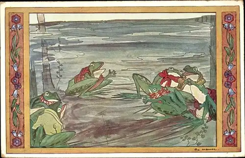 Künstler Ak Cramer, Rie, Kinderdeuntjes uit Grootmoeders tijd, Frösche