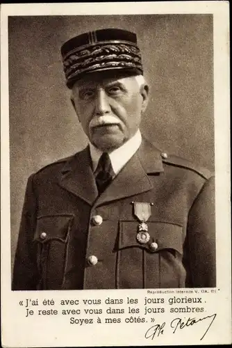 Ak General Philippe Pétain, Portrait, Zitat