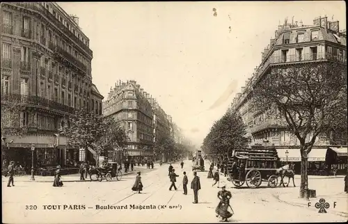 Ak Paris X., Boulevard Magenta, Pferdebahn