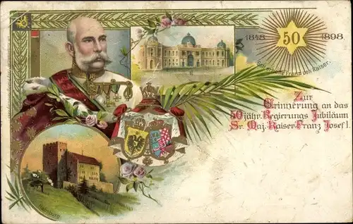 Litho Wien, Kaiser Franz Joseph I., 50j. Regierungsjubiläum 1898, Wappen
