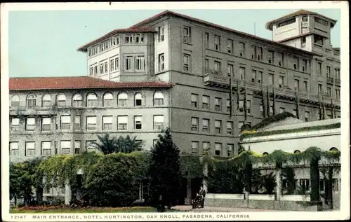 Ak Pasadena, Kalifornien, USA, Huntington Hotel, Haupteingang, Oak Knoll