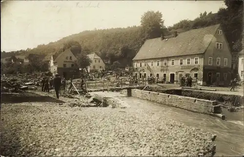 Foto Ak Berggießhübel in Sachsen, Ortsansicht, Hochwasser 1927