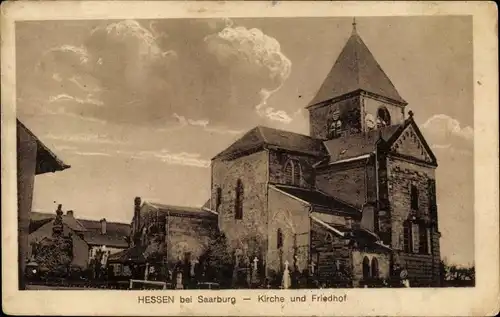 Ak Hesse Hessen in Lothringen Moselle, Kirche, Friedhof