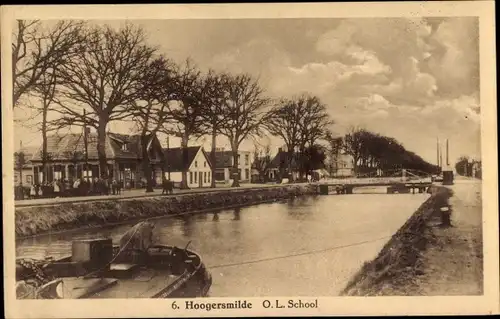 Ak Hoogersmilde Drenthe Niederlande, Teilansicht, Schule