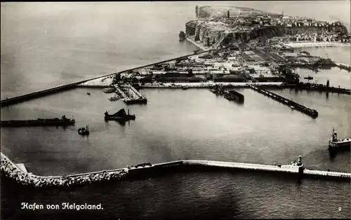 Ak Nordseeinsel Helgoland, Totalansicht, Hafen, Fliegeraufnahme