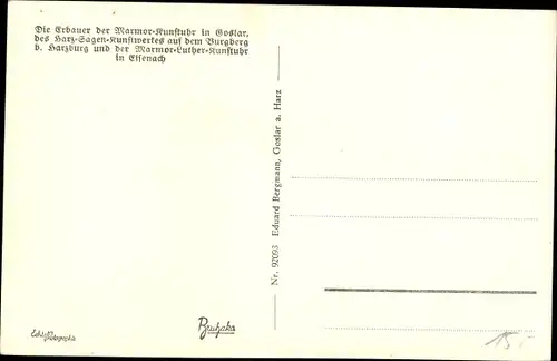 Ak Goslar am Harz, Erbauer der Marmor Kunstuhr, Werkstatt, Bildhauer