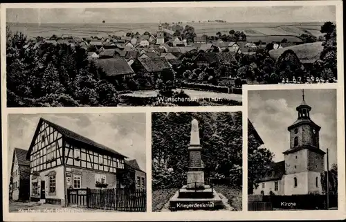 Ak Wünschensuhl Werra-Suhl-Tal Thüringen, Kriegerdenkmal, Kirche, Kaufhaus, Totalansicht