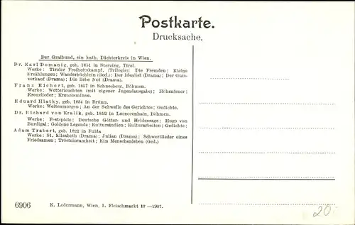 Ak Wien, Der Gralbund, katholischer Dichterkreis, Karl Domanig, Franz Eichert, Eduard Hiatky