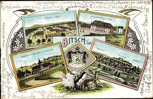 Litho Bitche Bitsch Lothringen Moselle, Neues Lager, Garnison Verwaltung, Bahnhof, Festung