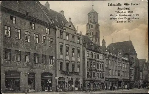 Ak Augsburg in Schwaben, Zahnatelier Otto Bucher, Maximilianstraße B 9/1, Fuggerhaus