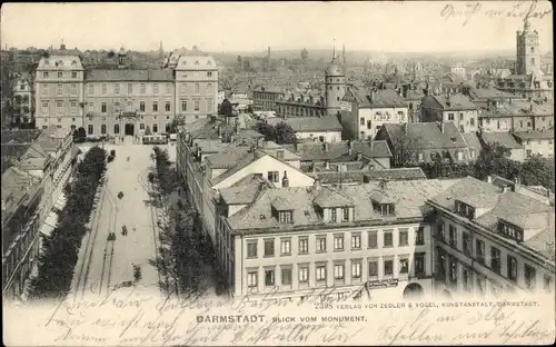 Ak Darmstadt in Hessen, Stadtpanorama vom Monument gesehen