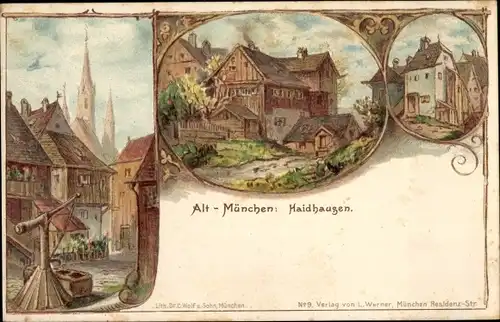 Künstler Litho Haidhausen München Bayern, Altstadt, Teilansichten