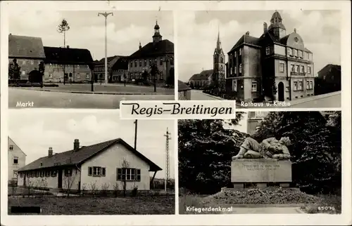 Ak Regis Breitingen Sachsen, Markt, Rathaus, Kirche, Kriegerdenkmal