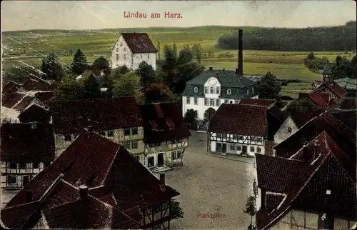 Ak Lindau am Harz, Marktplatz