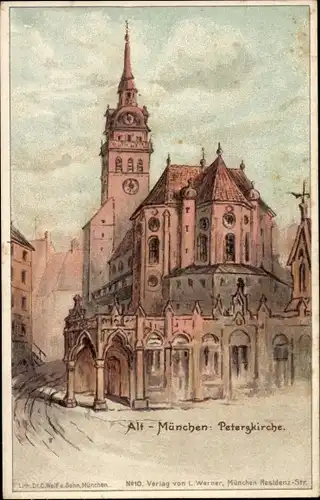 Künstler Litho München, Altstadt, Peterskirche