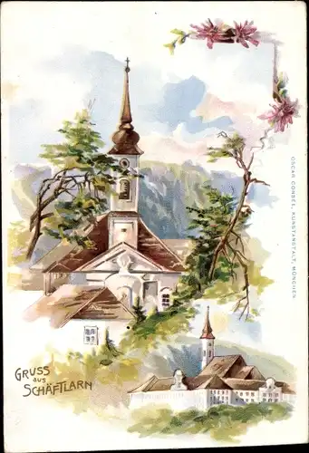 Litho Schäftlarn Oberbayern, Klosterkirche