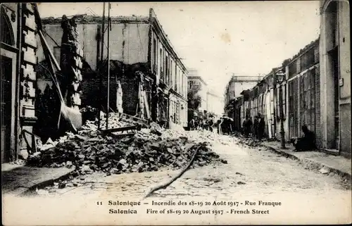 Ak Saloniki Thessaloniki Griechenland, Brand der Stadt 1917, Rue Franque