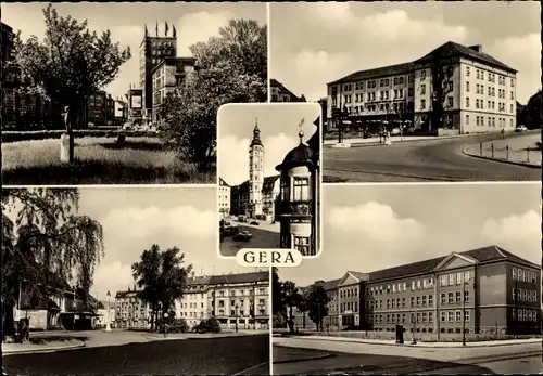 Ak Gera in Thüringen, Hochhaus, Haus des Bergmanns, Rathaus, Südbahnhof, Enzianschule