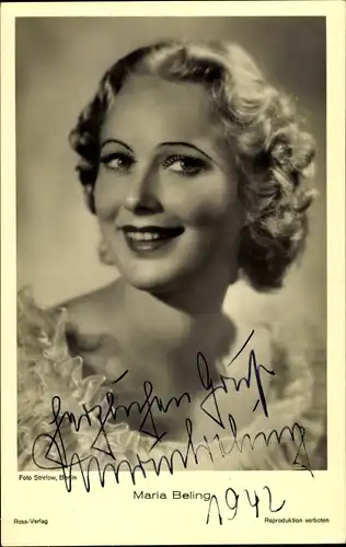 Ak Schauspielerin Maria Beling, Portrait, Autogramm