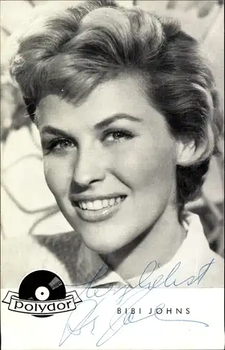 Ak Sängerin und Schauspielerin Bibi Johns, Portrait, Polydor Schallplatten, Autogramm