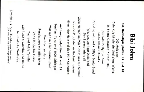 Ak Sängerin Bibi Johns, Portrait, Autogramm, Pudel