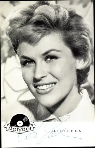 Ak Sängerin und Schauspielerin Bibi Johns, Portrait, Polydor Schallplatten, Autogramm