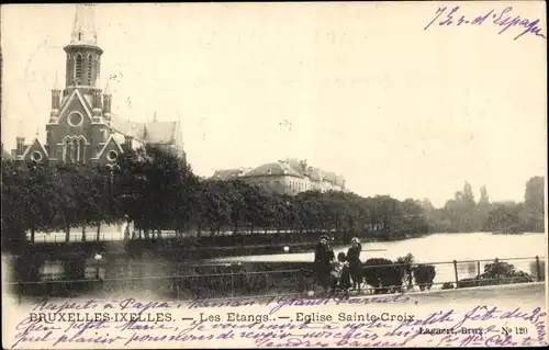 Ak Ixelles Brüssel, Teich, Kirche Heiliges Kreuz