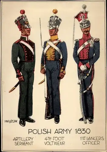 Künstler Ak Polnische Armee 1830, Offiziere in Uniform