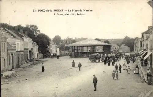 Ak Poix Somme, Marktplatz, Passanten