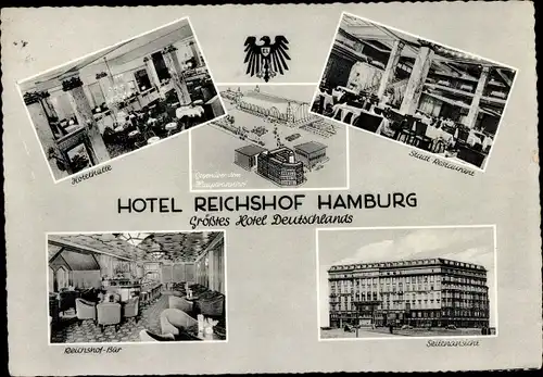 Ak Hamburg Mitte Altstadt, Hotel Reichshof, Bar, Hotelhalle, Seitenansicht
