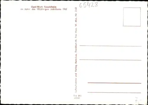 Ak Rüsselsheim am Main Hessen, Opelwerk 1962, Fliegeraufnahme