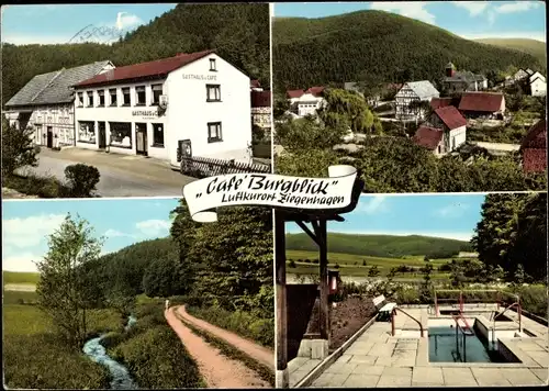 Ak Ziegenhagen Witzenhausen in Hessen, Café Burgblick, Außenansicht, Kneippbecken, Teilansichten