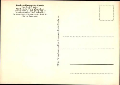 Ak Lohfeld Porta Westfalica an der Weser, Gasthaus Hausberger Schweiz, Außenansicht, Bar