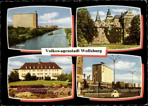 Ak Wolfsburg in Niedersachsen, VW Werk, Schloss, Robert Koch Platz, Rathaus, Kulturzentrum